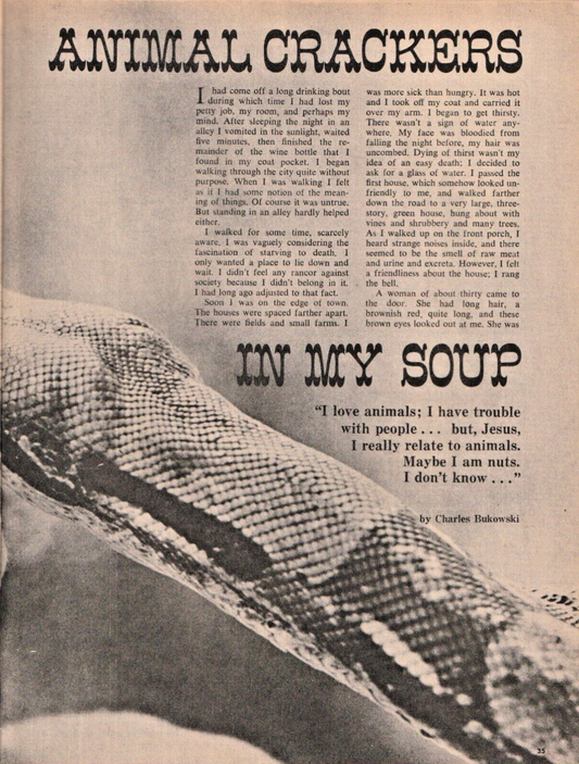 Pix July 1972 -- Short Story by Charles Bukowski: Animal Crackers in My Soup (1972)